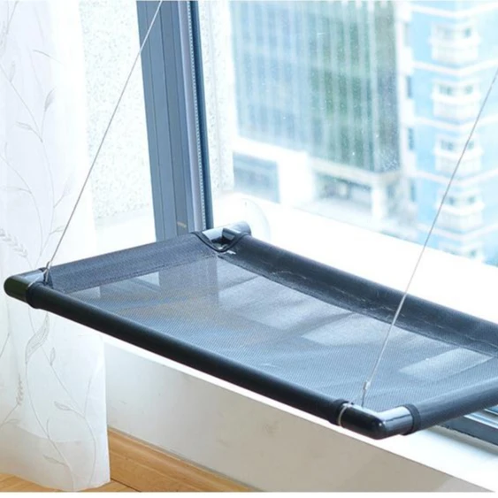 

All season Safety Suction Cups Cat Hammock Space Saving Hanging Window Cat bed pet bed All age cats, Black