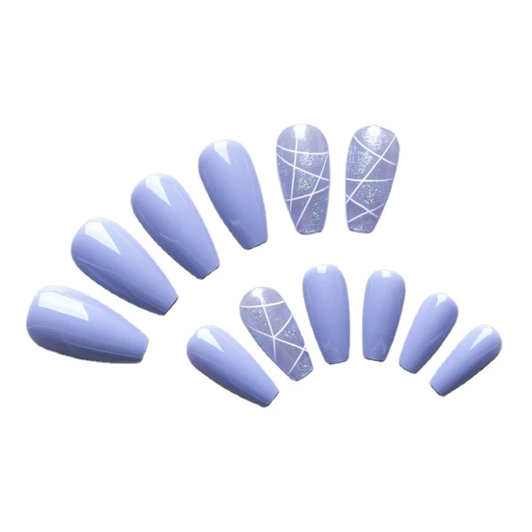 

Coffin medium Ballerina Shape UV Gel Fingersnails Press On False Nails, Light blue