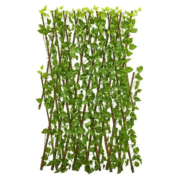 

Expandable artificial plastic Ivy leaves garden trellis bamboo panel boxwood Privacy Fence fencing hedge gates, Natural color