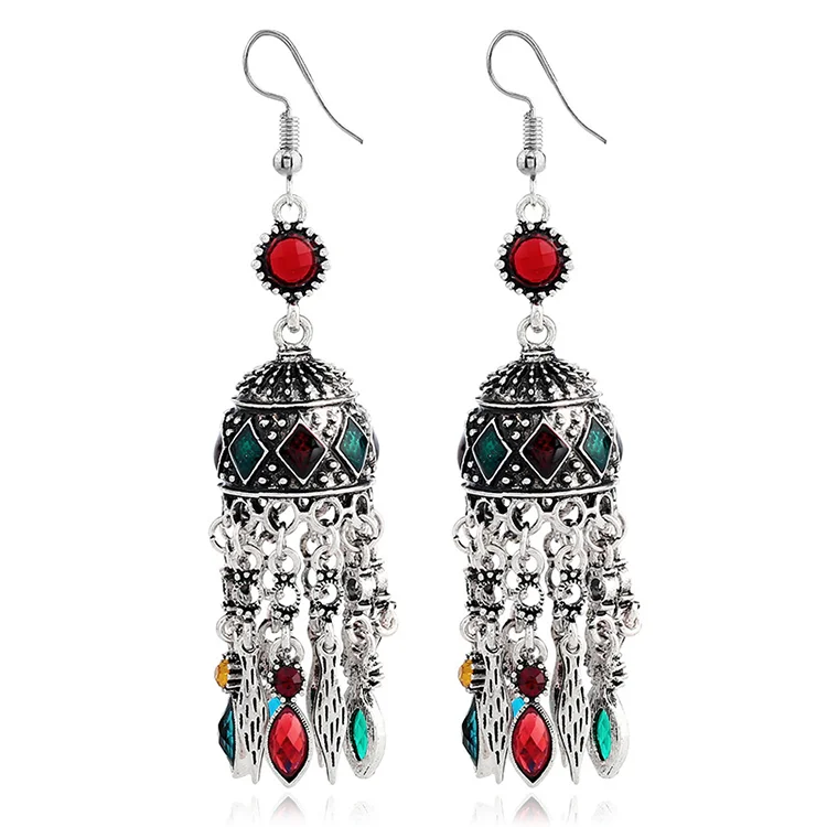 

Indian Afghani Oxidized Traditional Jewelry Bollywood Gold Silver Big Jhumka Beaded Earrings