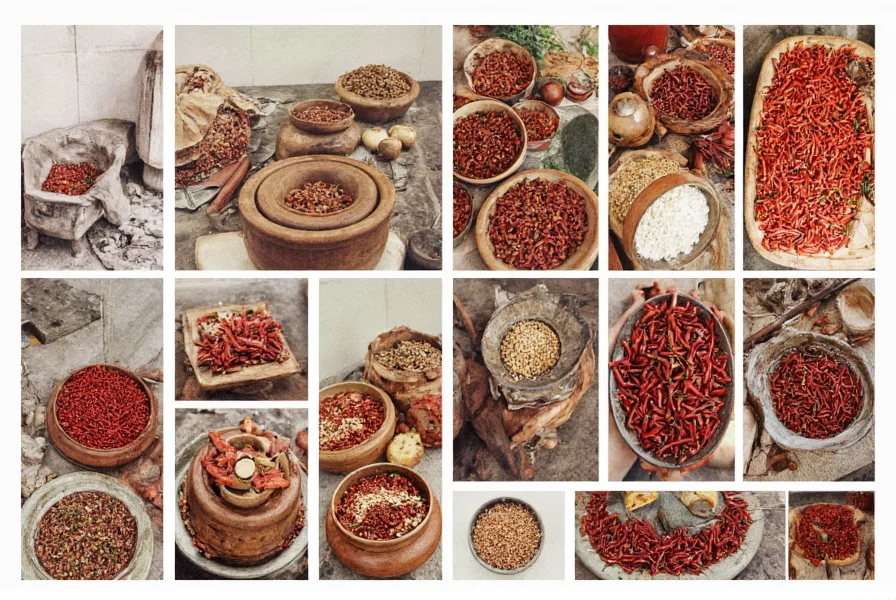 Historical images showing evolution of chili preparation methods from 19th century to modern