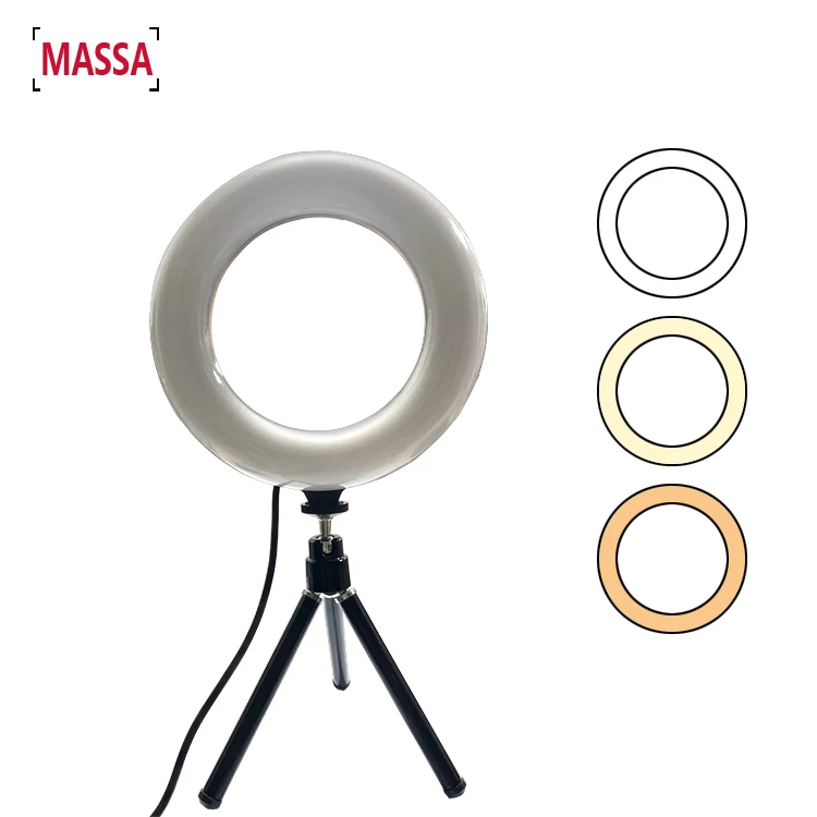 

6" Led Selfie Ring Light With Tripod Stand Small Complet Desktop Fill Light Usb-Powered Makeup Clip-On Ring Light Lamp, Black