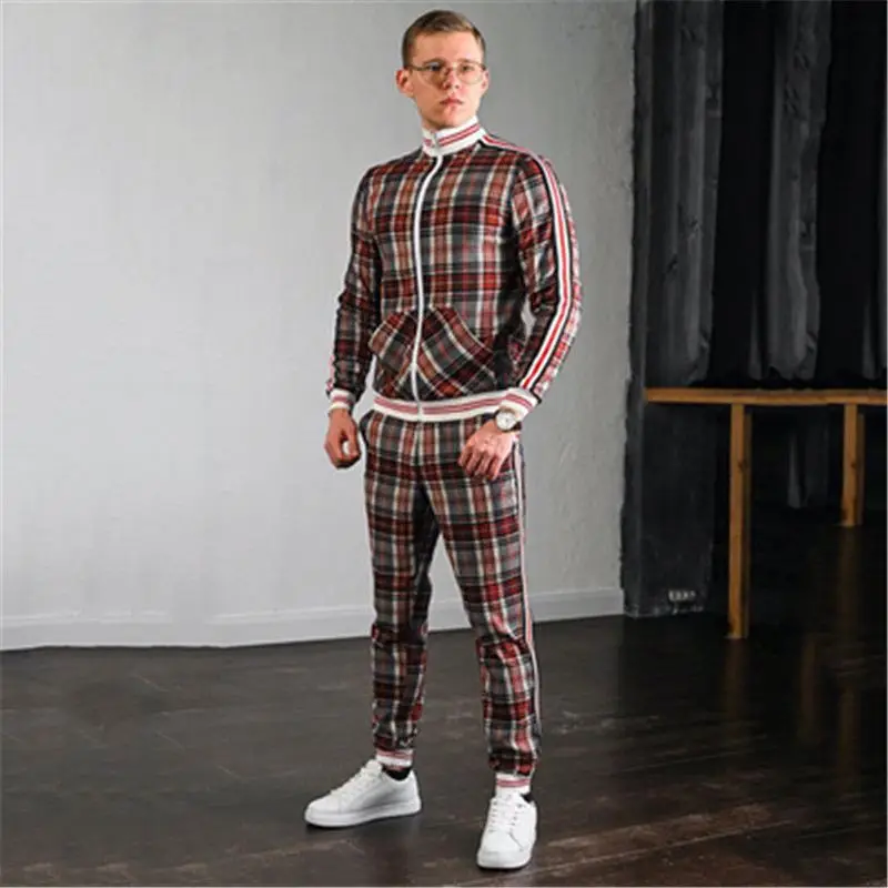 

Classic Men's Autumn Suits Youth Sports Casual Fashion Clothing Plaid Style Casual Hoodies Sets in Stock