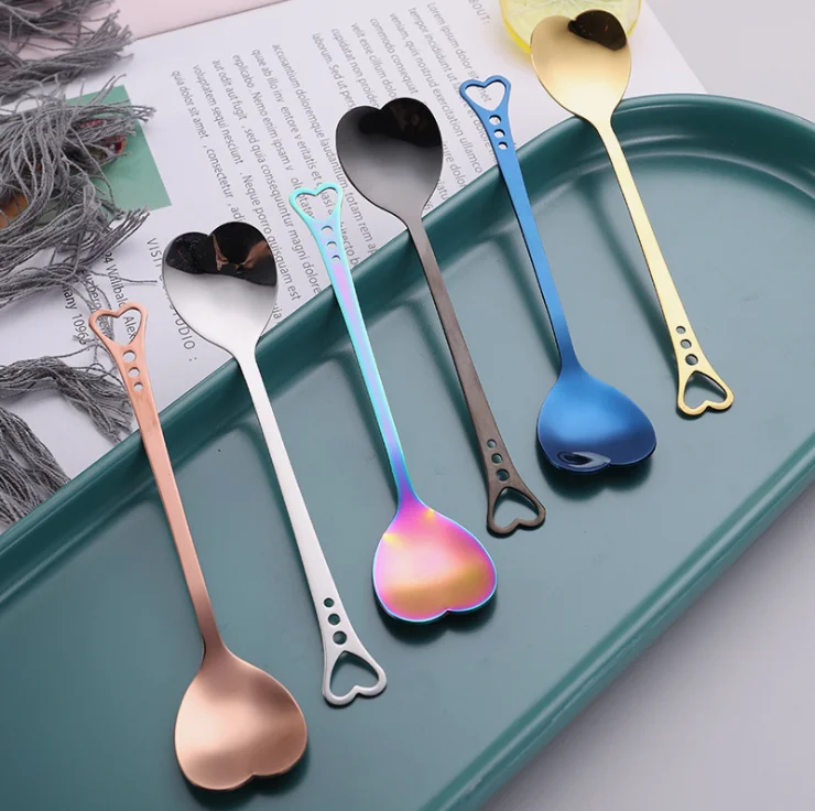

Color Tea spoon Teaspoons Fancy Heart Shape Cute Spoon Stainless Steel Steel Unique Teaspoons, Silver/gold/rose gold/blue/black/rainbow