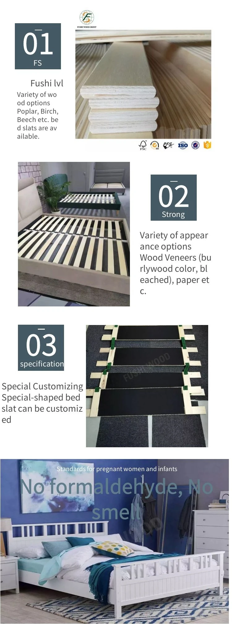 Double Side Technological Wood Veneer 12mm Thickness Lvl Wooden Bed