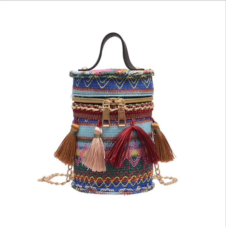 

New Arrivals 2021 Tassels Woven Bags Colorful Bags Bucket.Bags, As shown