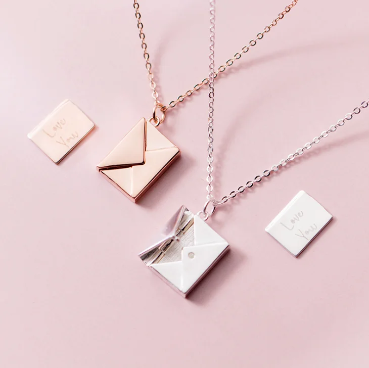 

Envelope Genuine 925 Sterling Silver Pendant Chain Necklace, White gold