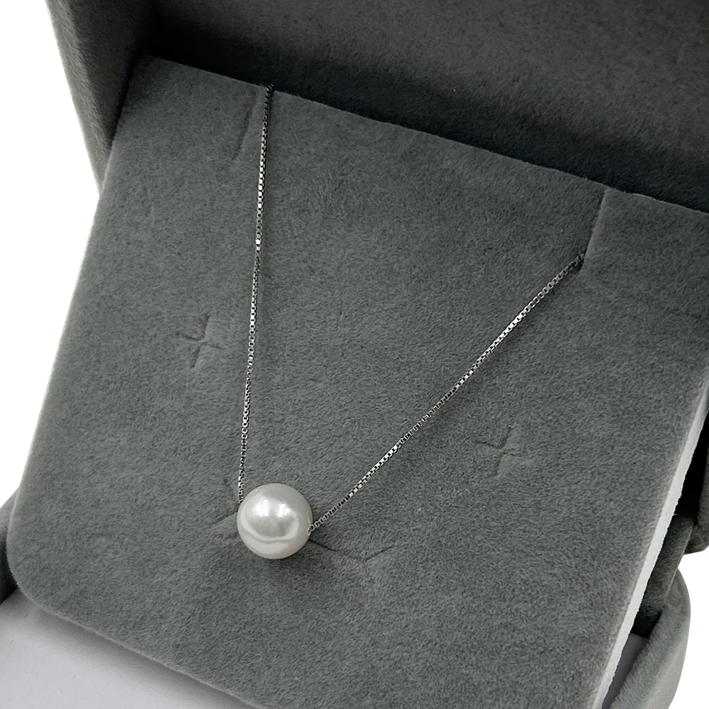 18 Inch 925 Sterling Silver Adjustable Box Chain Pearl Floating Pendant Necklace9-10 mm Nature Freshwater Perfect Round Pearl