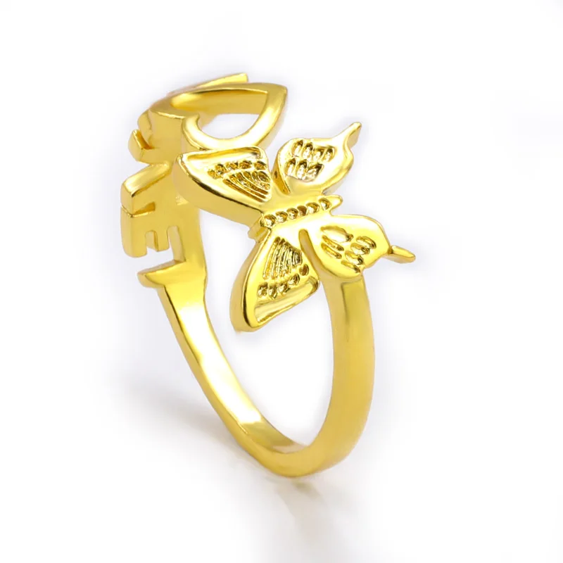 

Dainty Copper Couple Ring Metal Hollow Heart Love Butterfly Metal Ring For Unisex Wholesale China Factory supplier