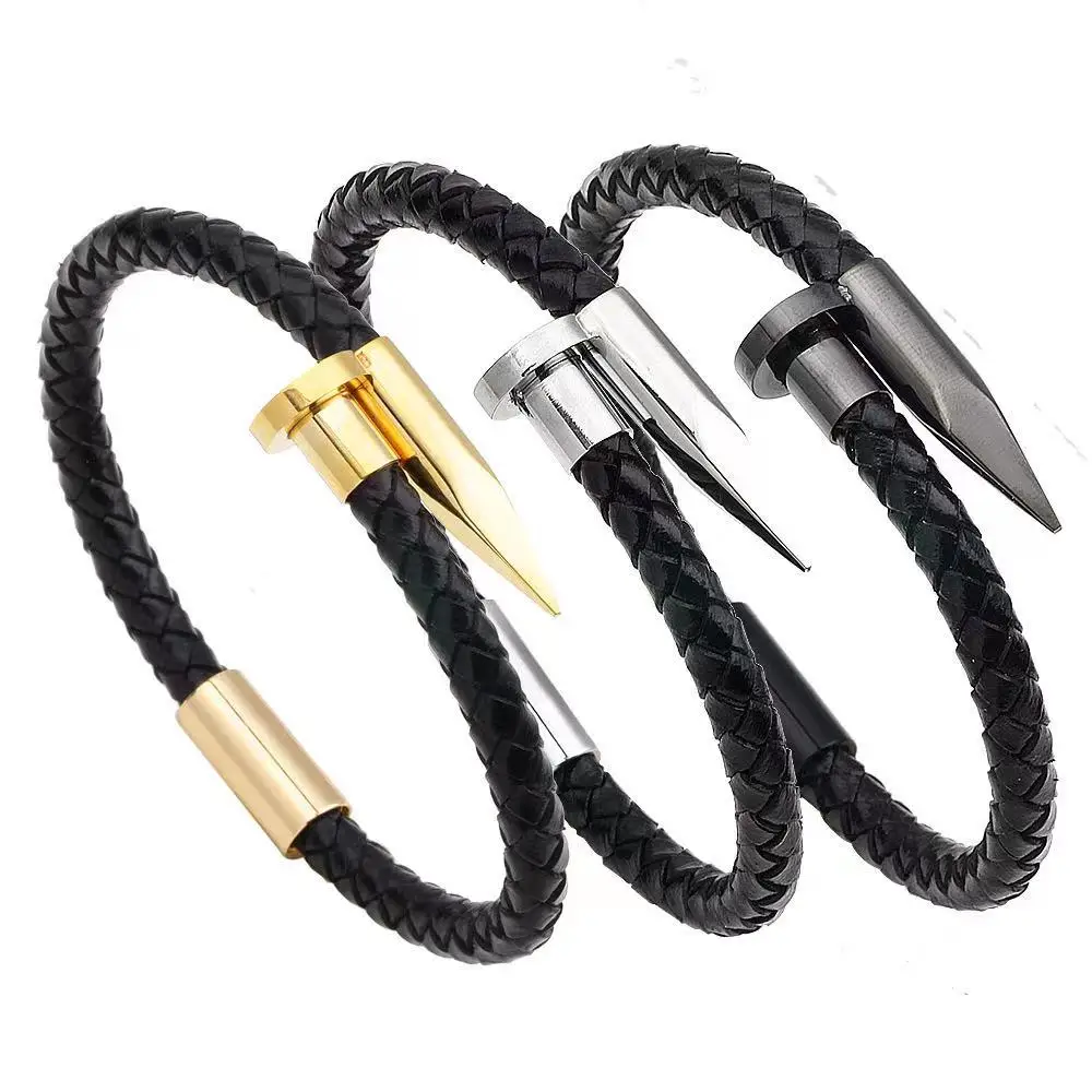 

Fashion casual men's stainless steel magnetic buckle black popular woven Bracelet