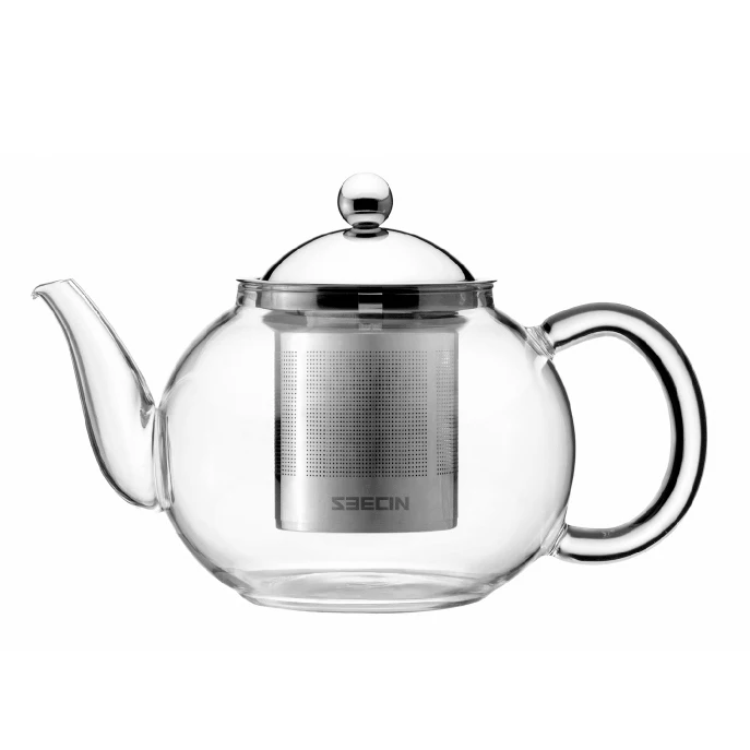 

Food Grade High Borosilicate Glass Heat Resistant Glass Teapot With Stainless Steel Strainer, Transparent