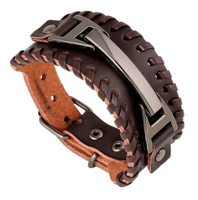 

Punk Popular Men Leather Bracelet Open Rope Cuff Rope Bracelet Hip Hop Wide Vintage Bracelet Jewelry