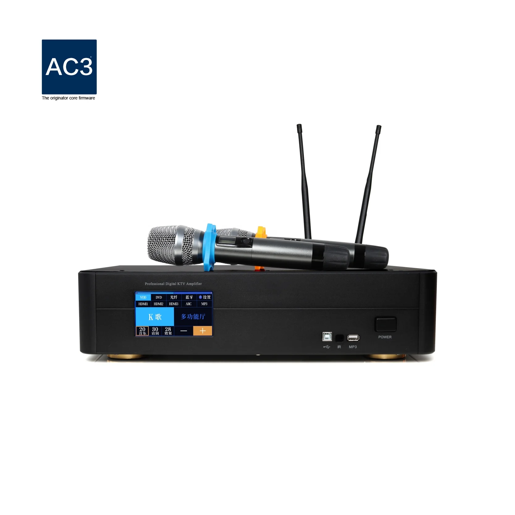 

Fashionable and simple new style High quality Three-in-one family karaoke amplifier With a Touch screen control, Silver/black