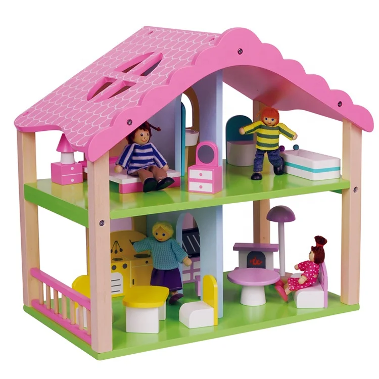 
Toys Dollhouse Furnitures Doll House Wooden Wood Natural For Kids Toy White Set Oem Box Logo Style 