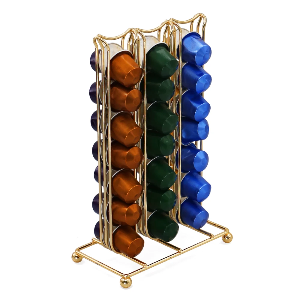 

Home Organizer Desktop Gold Metal Wire Coffee Pod Capsules Storage Holder with 42 Capsules, Silver