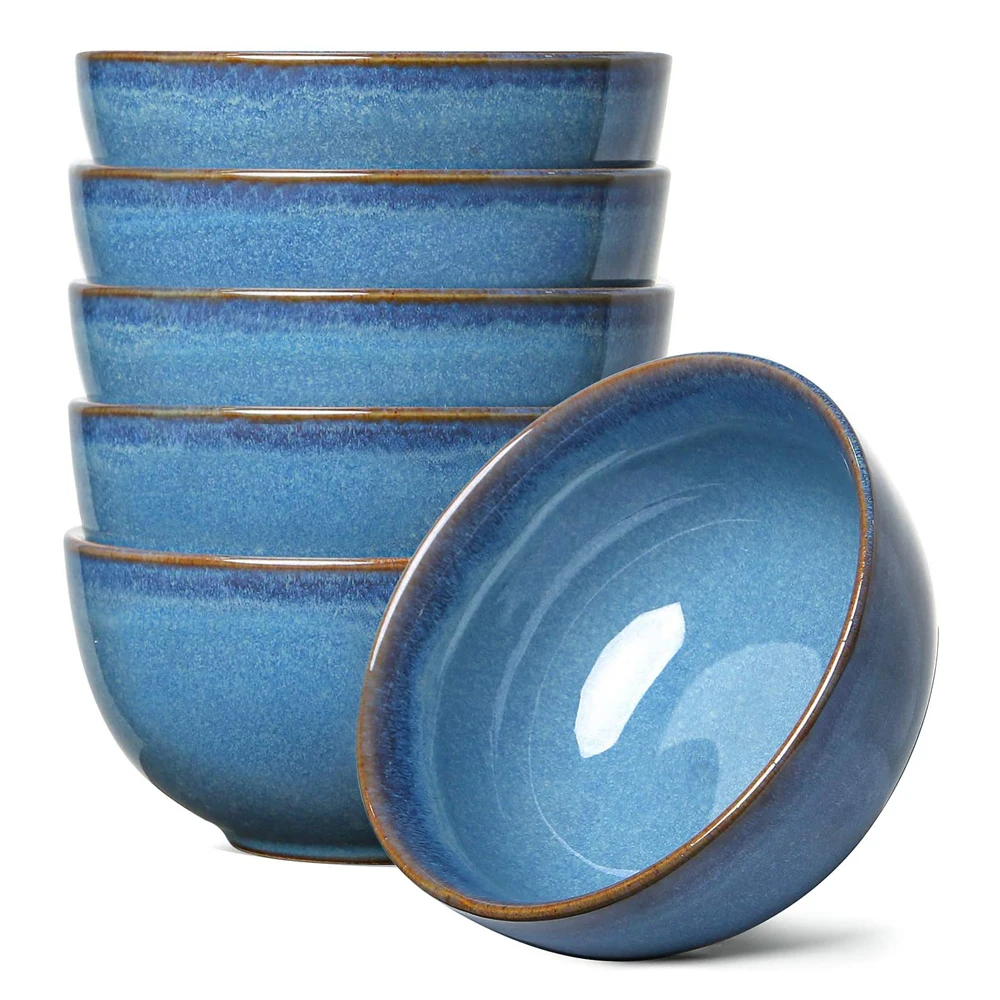 

Dessert Bowls 10 Ounce Small Bowls Set Reactive Glaze Small Side Dishes for Ice Cream Dessert Snacks Ceylon Blue