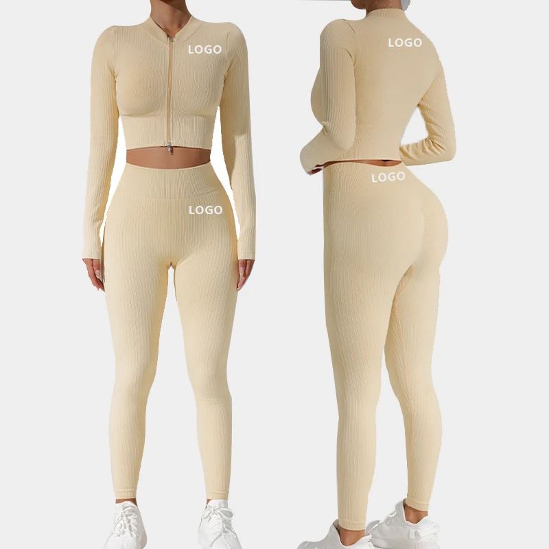 

XW-G9206 Seamless Girl's Women's Clothing Ribbed Yoga Wear Workout Sportswear Gym Fitness Sets Womens Activewear Sets