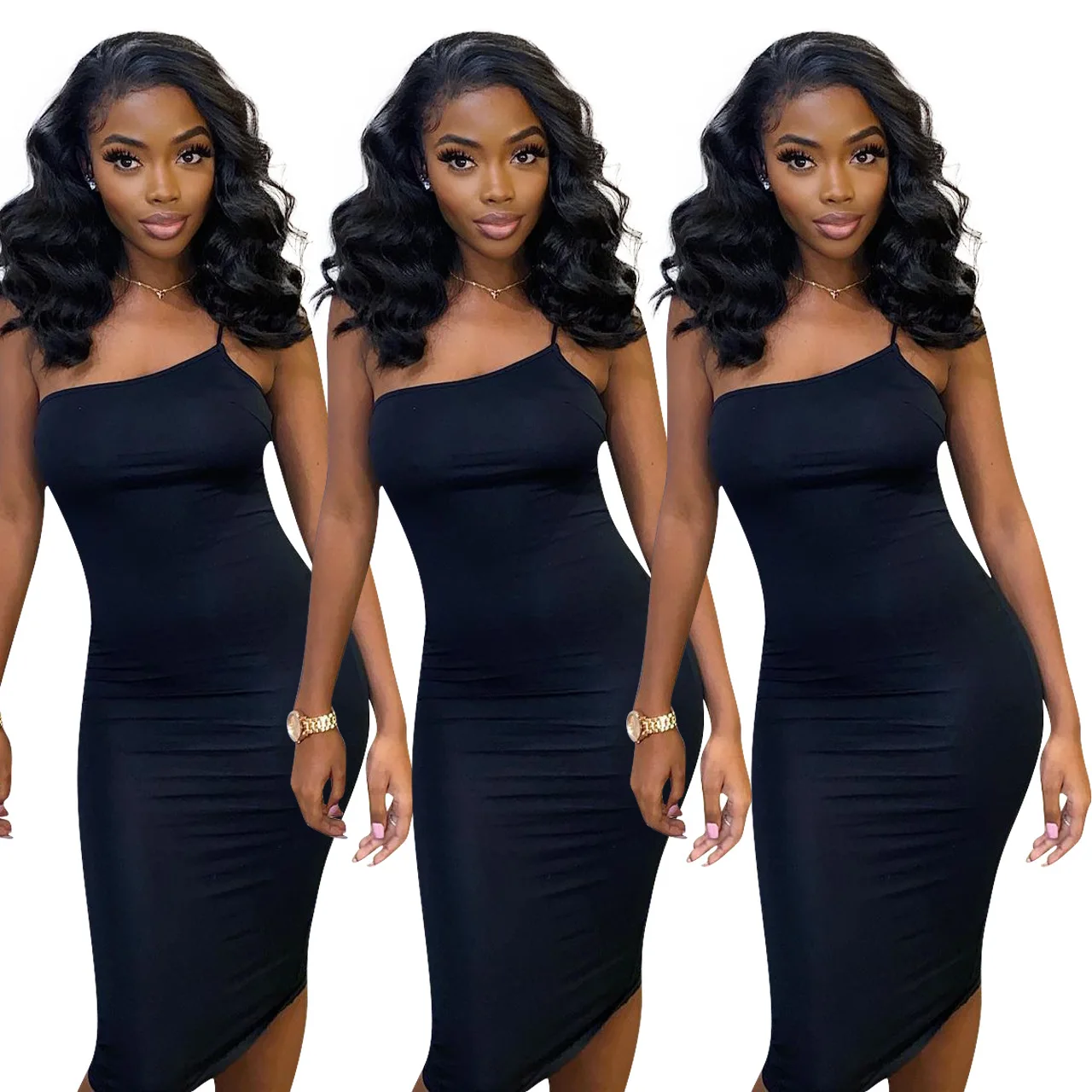

10501-MX33 black one shoulder sexy tight slim girl's dresses sehe fashion