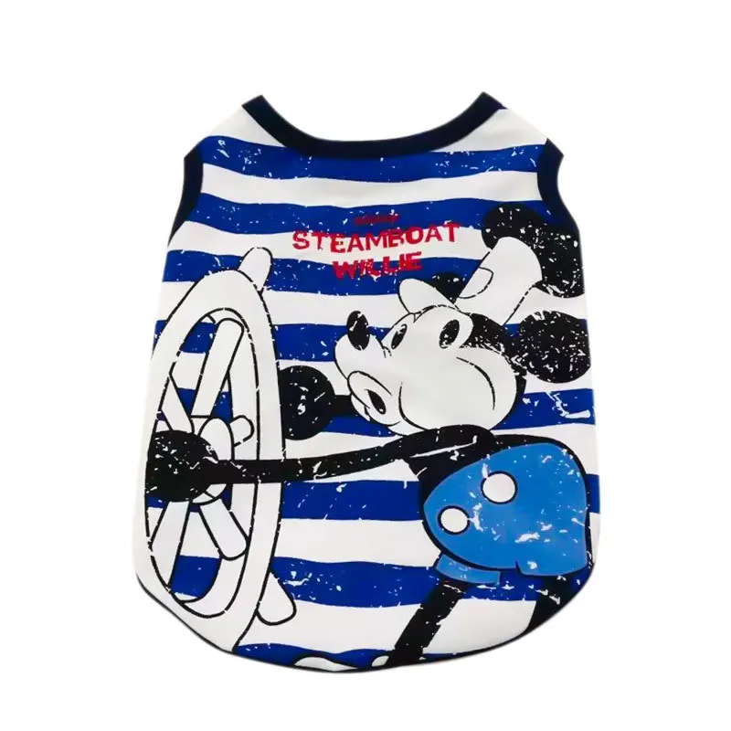 

2021 new pet clothes dark blue stripes cartoon dog clothes printed pet vest