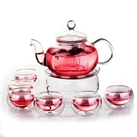 

Hand Blown Glass Coffee Tea Sets/Glass Teapot With Warmer Custom