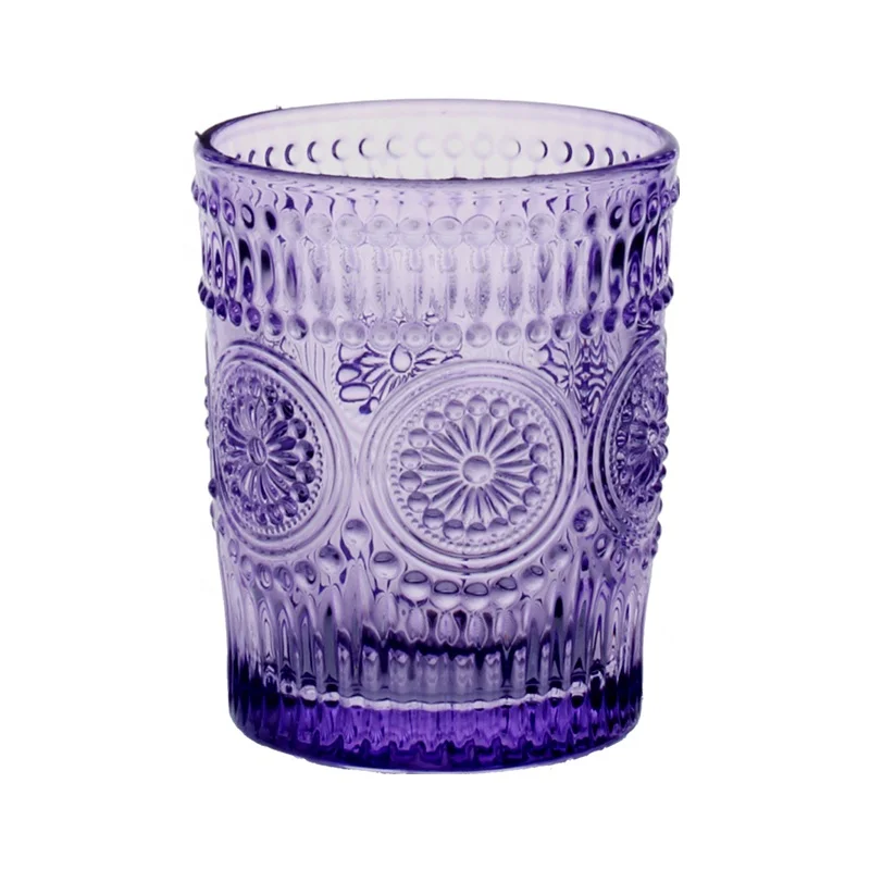 

Telsen Vintage Embossed Colored Sun Flower Water Glass Tumblers Drinking Juice Cup For Restaurant Glassware