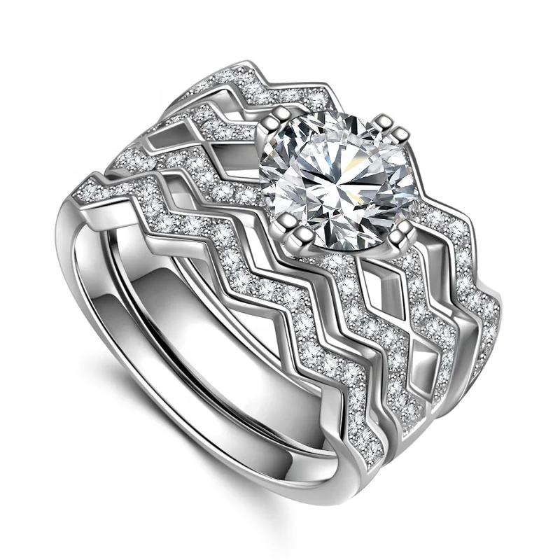 

Romantic 3PC Bridal Ring Set For Women Trendy Wedding Anniversary Knuckle Midi Ring With Round CZ Stone Prong Setting