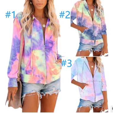 

Women Ombre Tie Dye Zipper Jacket Hot Sale Female Fashion Sexy Long Sleeve Jackets