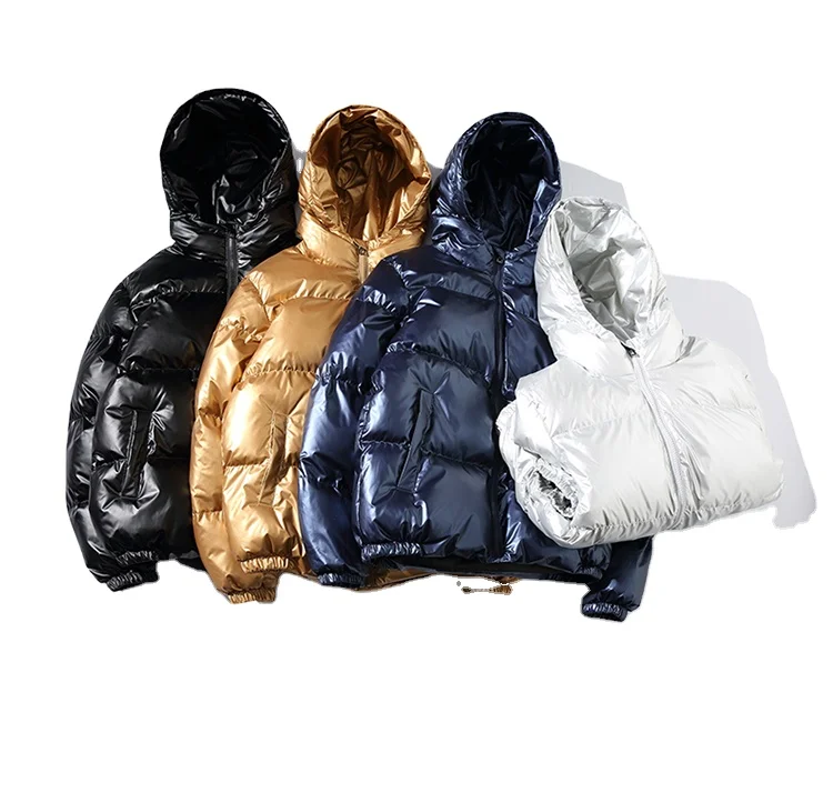 

plus size padded jacket Mens Winter new Shiny Hooded Bread Jacket Korean Version