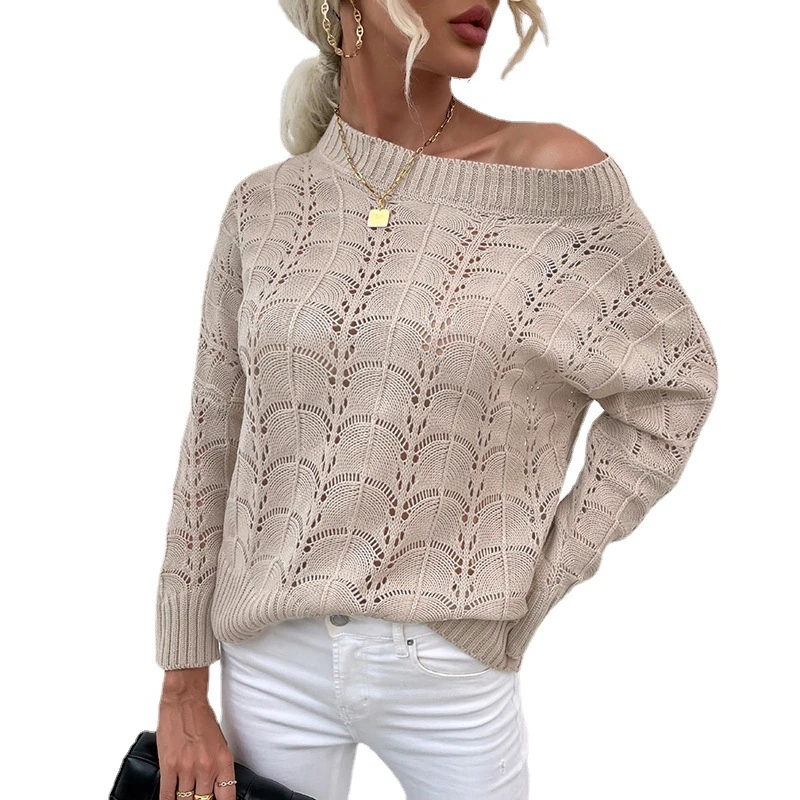 

2021 New product Hollow out knit Thin section beach Amazon Hot sale bat sleeve Dew shoulder Sweater female