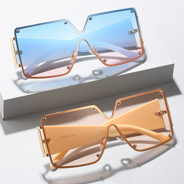 

EUGENIA 2021 Hot Sales High Quality Women Oversize Sun glasses Custom Logo Fashion Square One Piece Lens Big Frame SunGlasses