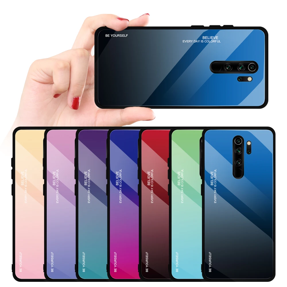 

Gradient Tempered Glass Phone Case Anti-Scratch 9H Glass Mobile Phone Accessories for Redmi Note 8 Pro Lite E Case, 7colors