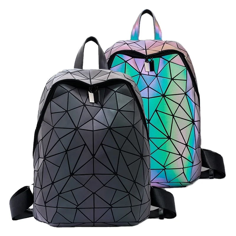 

New Luminous Women Backpack Men 15-inch Laptop Backpacks Student School Bags Holographic Geometry Travel Bagpack Bag Mochila