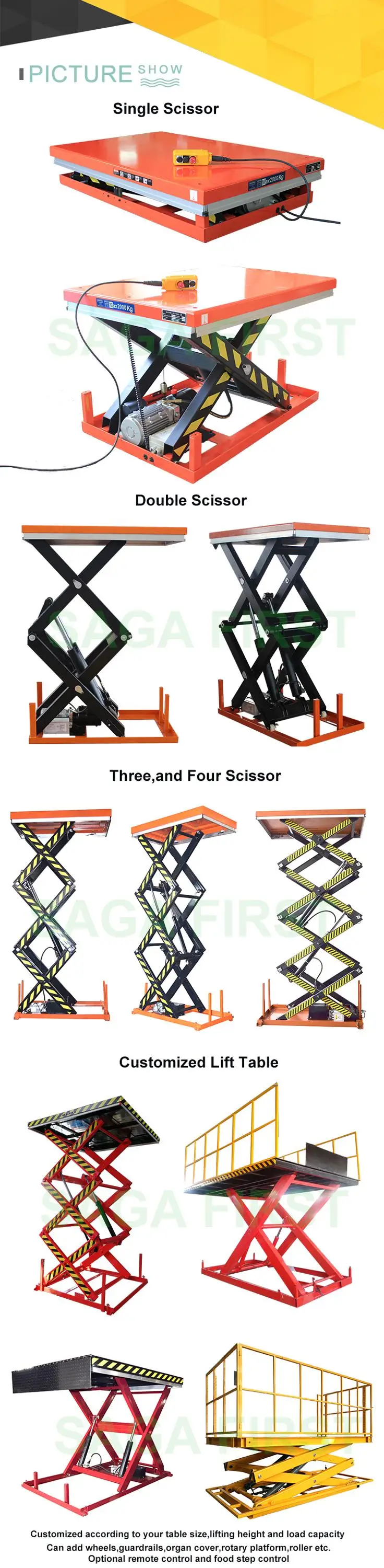 Sagafirst Customized Workshop Use Electric Fixed Hydraulic Lifting Table Platform Jack Lifter