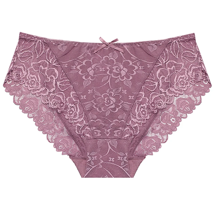 

Wholesale High Waist Sexy Mesh Fabric Lace Transparent Plus Size Women's Panties Underwear, 10 color