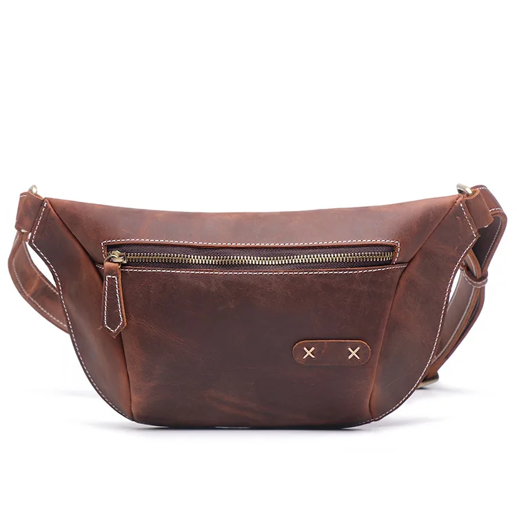 

Factory Direct Sales New Men Waist Belt Bag Crazy Horse Cool One-Shoulder Messenger Small Bag Leather Chest Bag