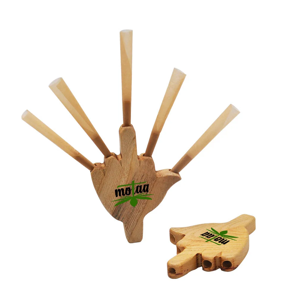 

creative New five finger palm wood pipe moaa print middle finger green leaf wooden tobacco pipe, Yellow