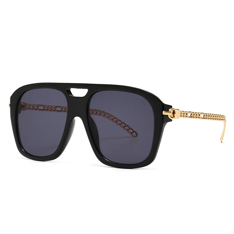 

2021 Overside Square Sunglasses Women Metal New Vintage High Quality Chain Shades Big Frame Sun Glasses UV400