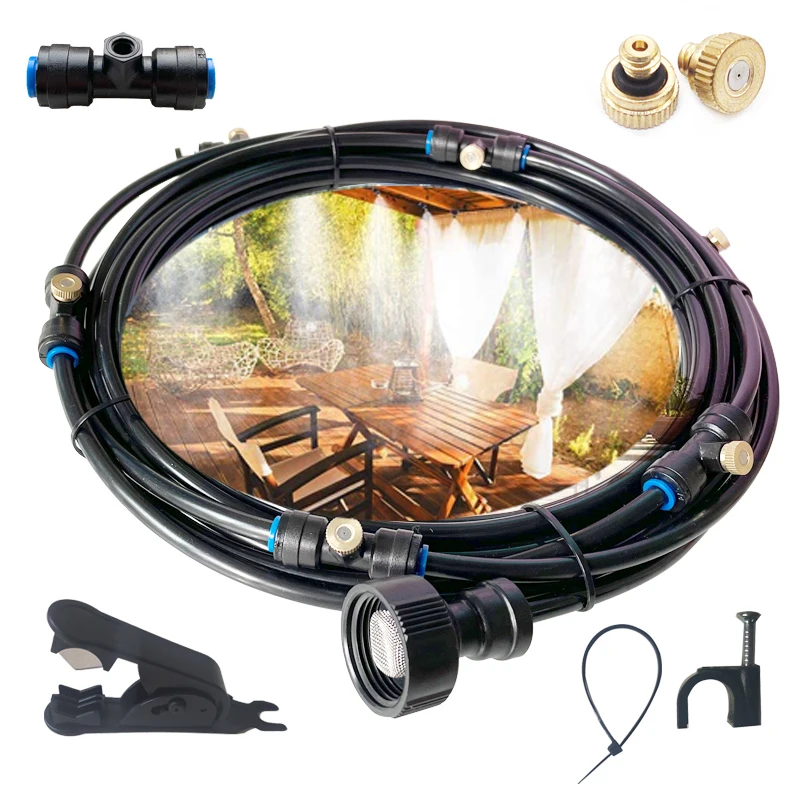 

DIY Outdoor Misting Cooling System Kit Fog System Quick Connect Nozzle Irrigation Mister Line10/15/20M System Orifice 0.4mm, Black