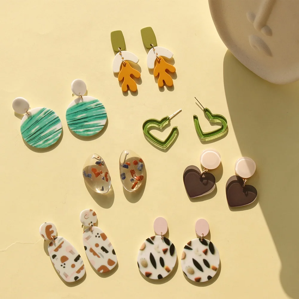 

JUHU Original Design Printed Earrings For Women Fashion Charm Exaggerated Hip Hop Stud Earrings Girls Gift Cute 2020 New Fashion, Colorful