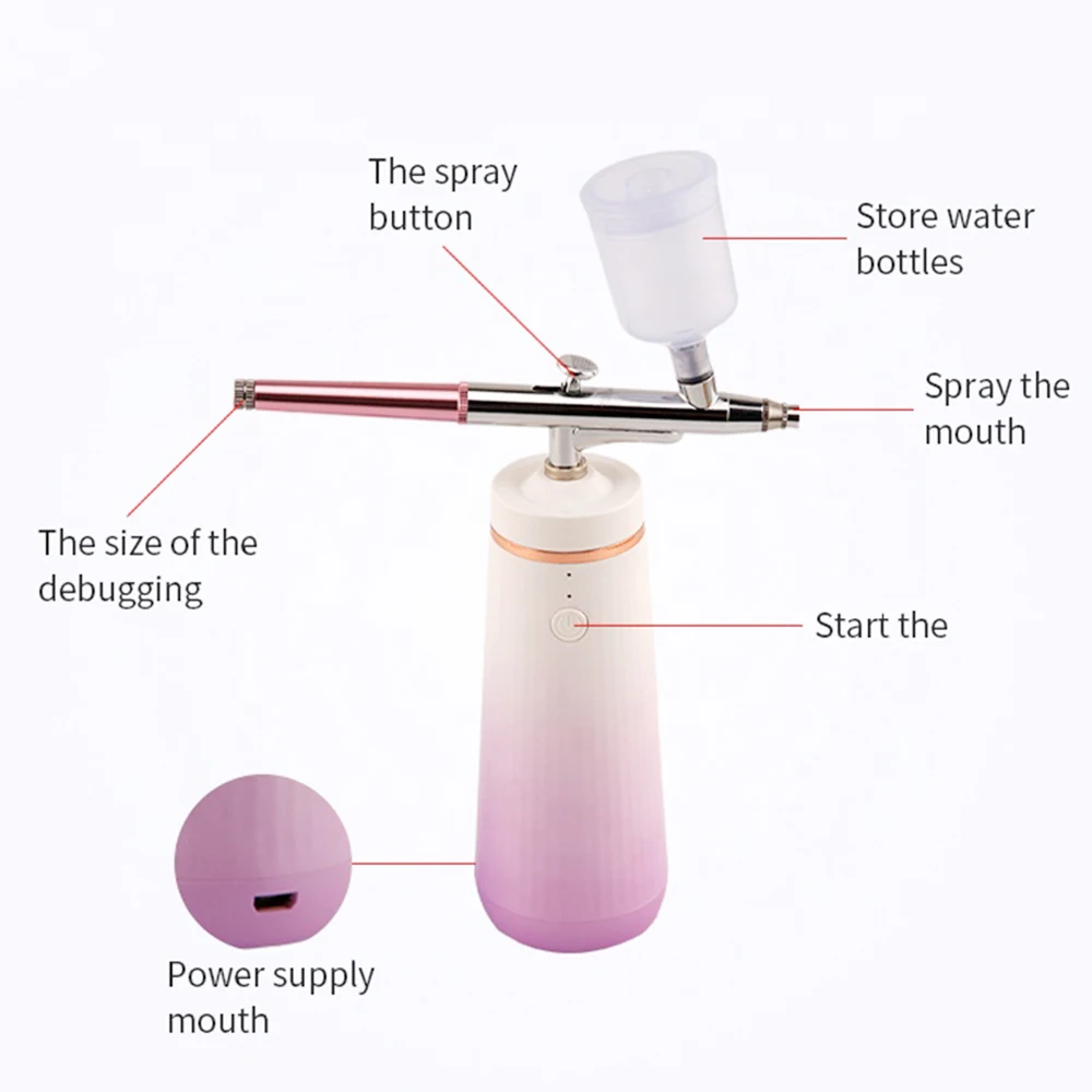 

Nozzle Single Action Airbrush Mist with Compressor Kit Air-Brush Paint Steam Spray Gun for Cake Tattoos Make-up Nail Tools Set, Blue/pink/purple