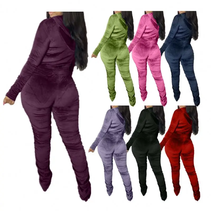 

Sexy Outfits Women Solid Color 2 Piece Velvet Set Women Stack Pants Sets Woman, Picture