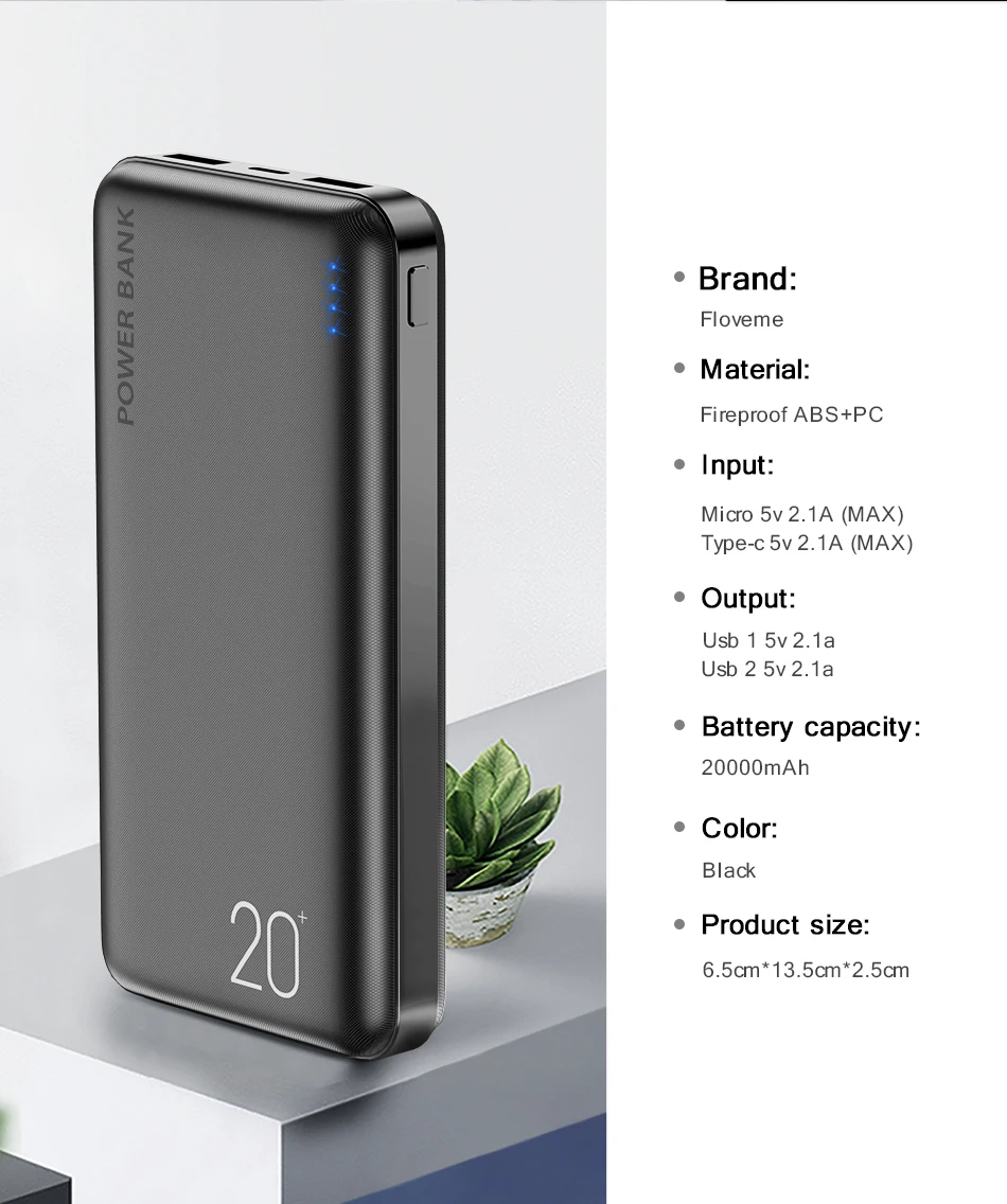 FLOVEME 2 usb Portable Phone Charger Powerbank 20000mah Mobile Power Bank - ANKUX.COM
