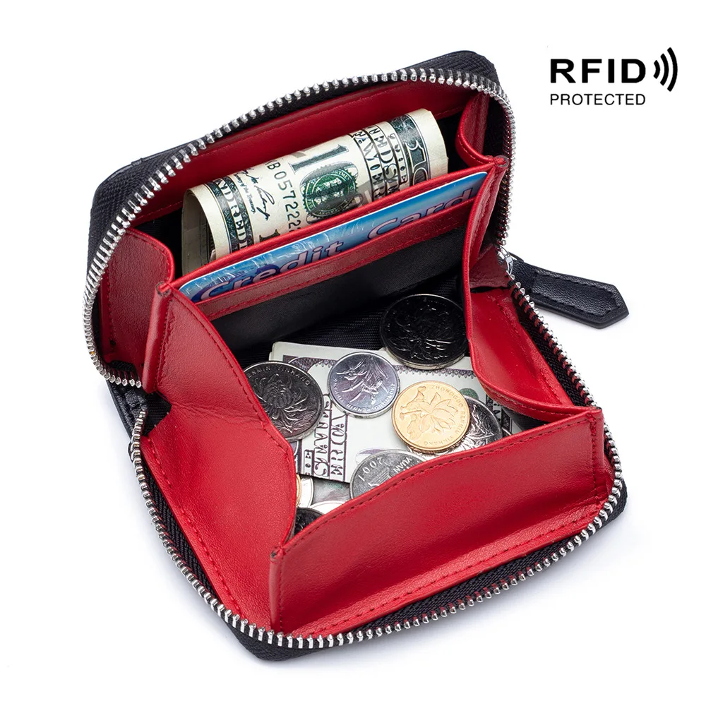 

Rfid Coin Wallet For Men Leather Zipper Coin Pocket Wallet Wholesale Mini Card Holder Coin Change Purse, Picture
