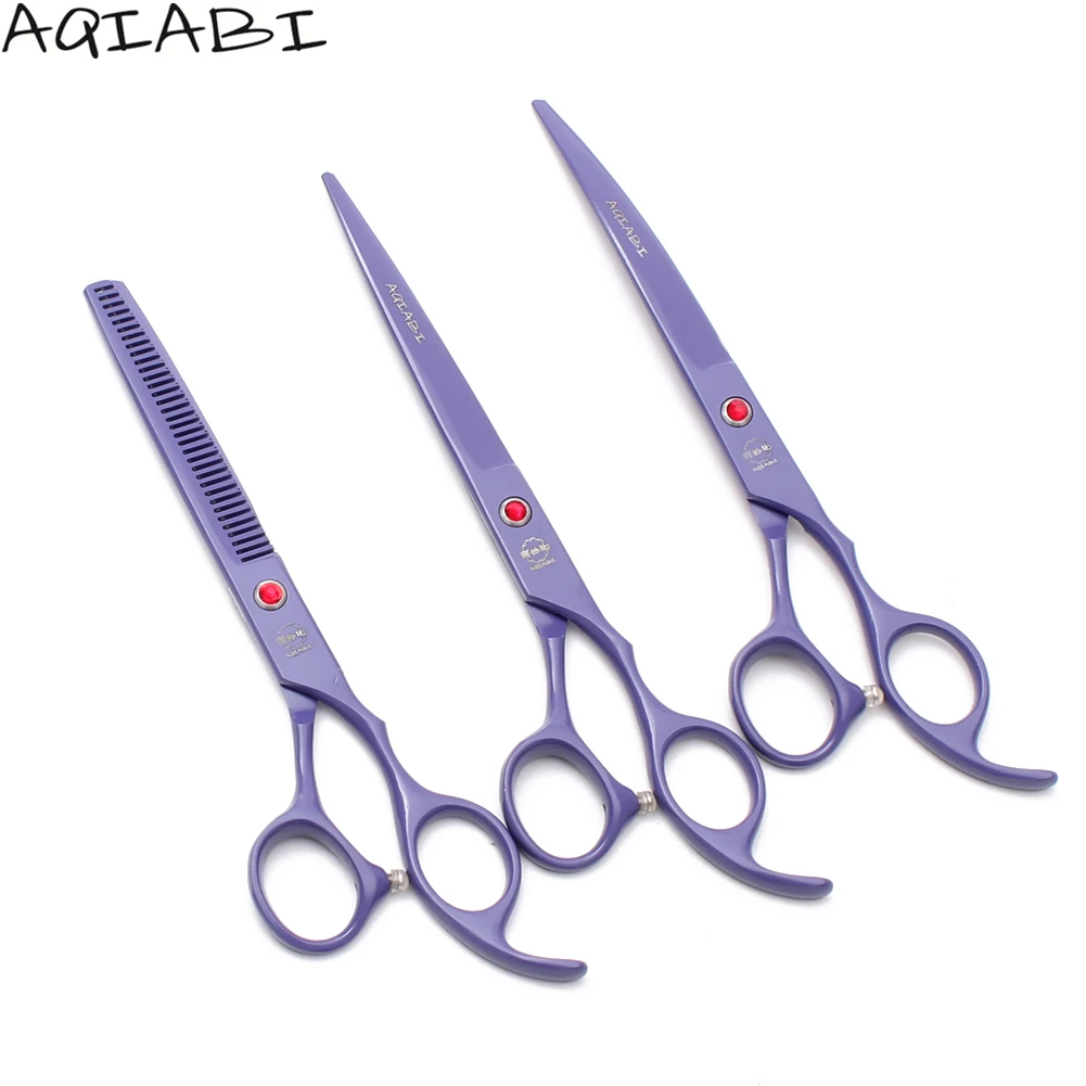 

Professional Pet Scissors Set 7" AQIABI JP Steel Dog Scissors Down Curved Scissors Violet A3103, Violet color