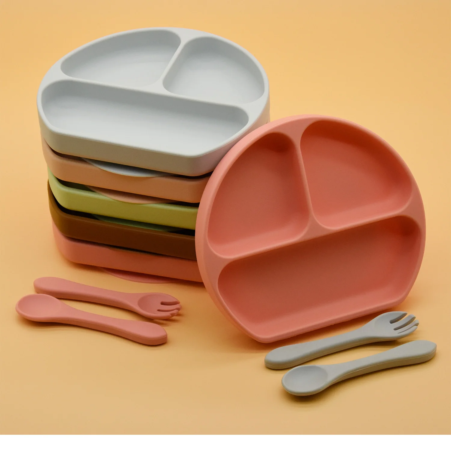 

Ventosa Antideslizante para Bebe para tronas y sillines Platos Silicona Bebes Ventosa Divididos Sin BPA Platos de Silicona, Customize color