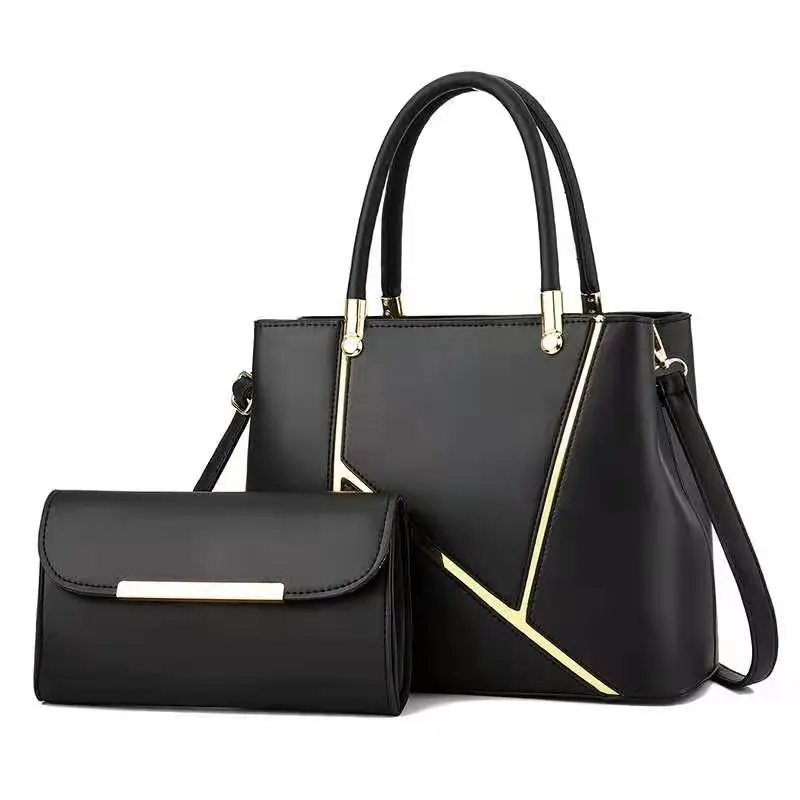 

Amazon top seller high quality metal design 2pcs fashion bags women leather purse and handbags set, Popular colors