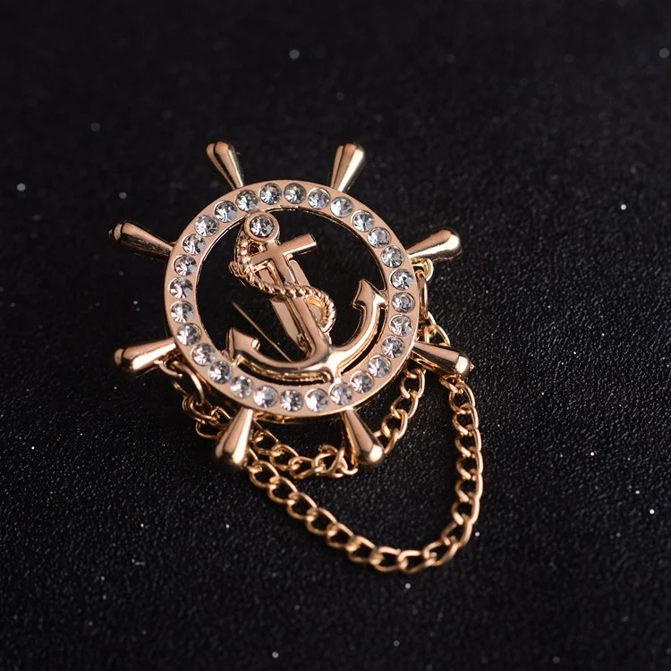 

Original retail metal navy rudder men brooch with diamond, Different color