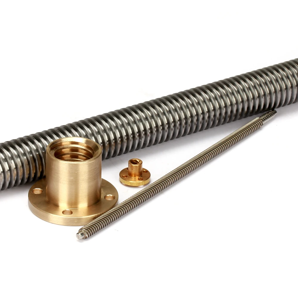 T14 x 3 to T20 x 4 Trapezoidal 304 Screw Rod and Brass Nut Long 150-600mm Cut 