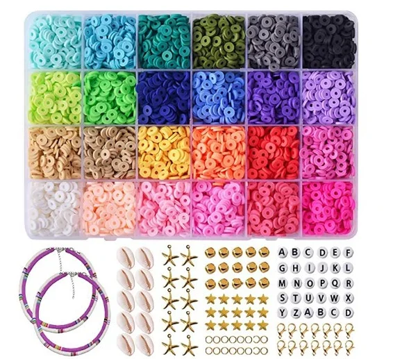 

6mm Premium Rondelle Heishi Polymer Clay Bead Set, Rainbow Flat Round Spacer Beads for Jewelry Making Necklace Earring DIY Craft, Various, mixed