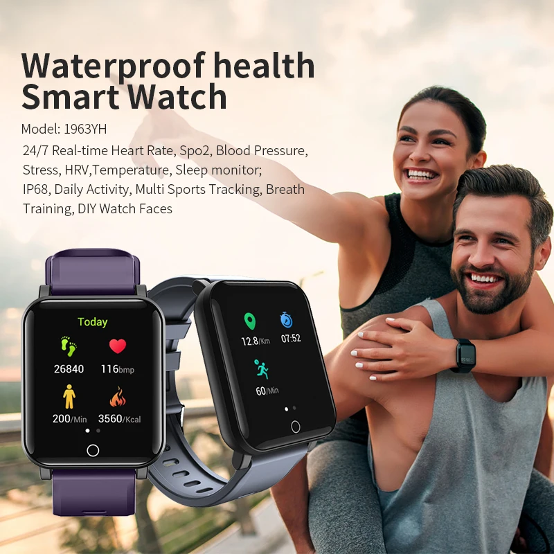 

J-Style Smart Watch Heart Rate Blood Oxygen with temperature sensor contact tracing with SDK and API IOT device